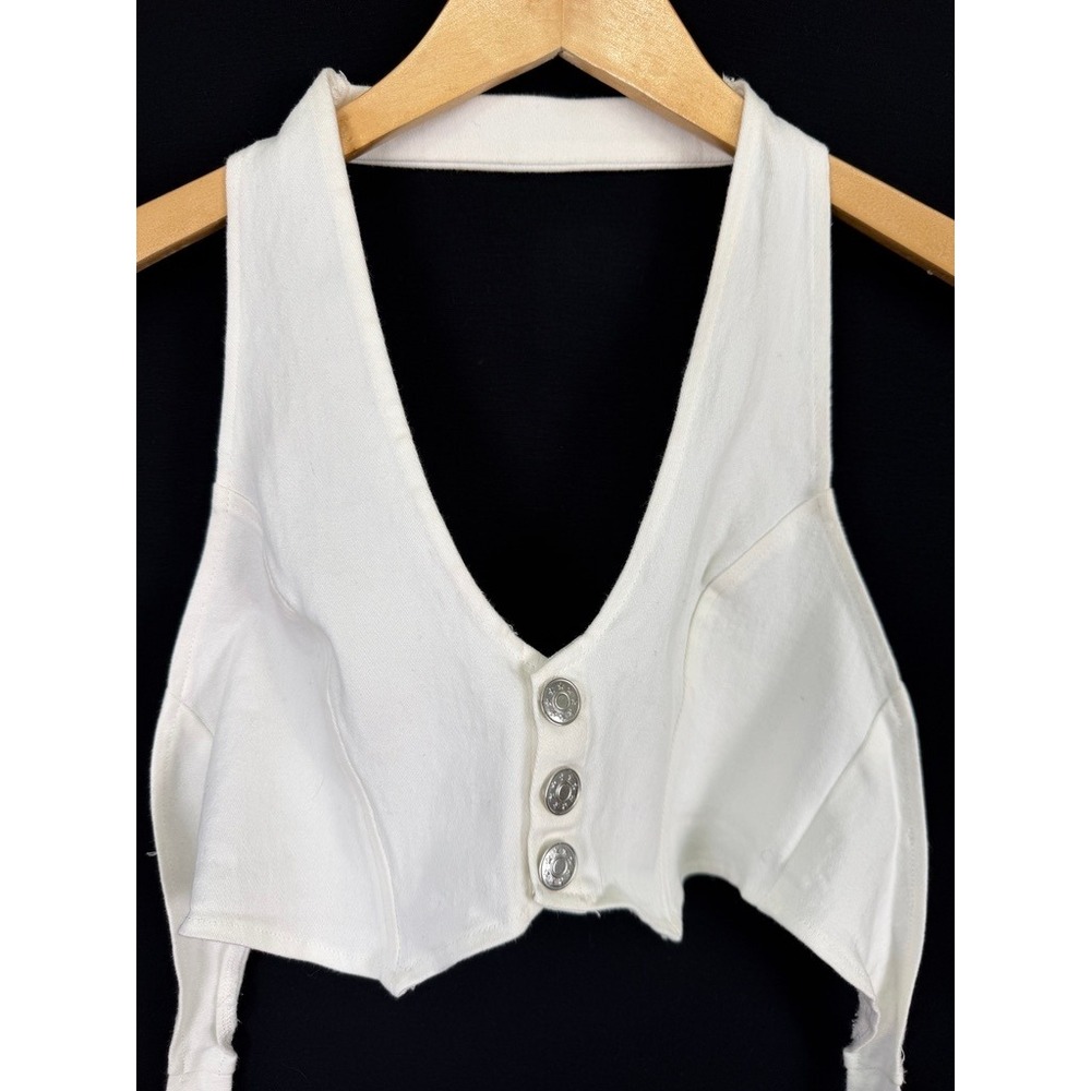 Princessโ Polly White Denim Halter Top Women 4 Y2K Indie Streetwear Button Front